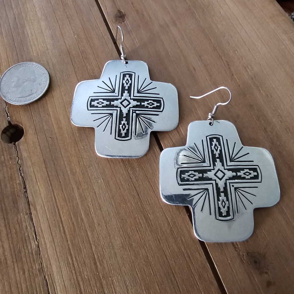 Silver Cross Dangle Earrings